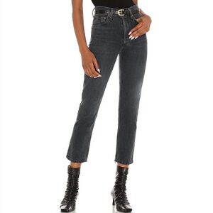 Agolde‎ Hogh Rise Riley Crop in Washed Black Button Fly Size 32